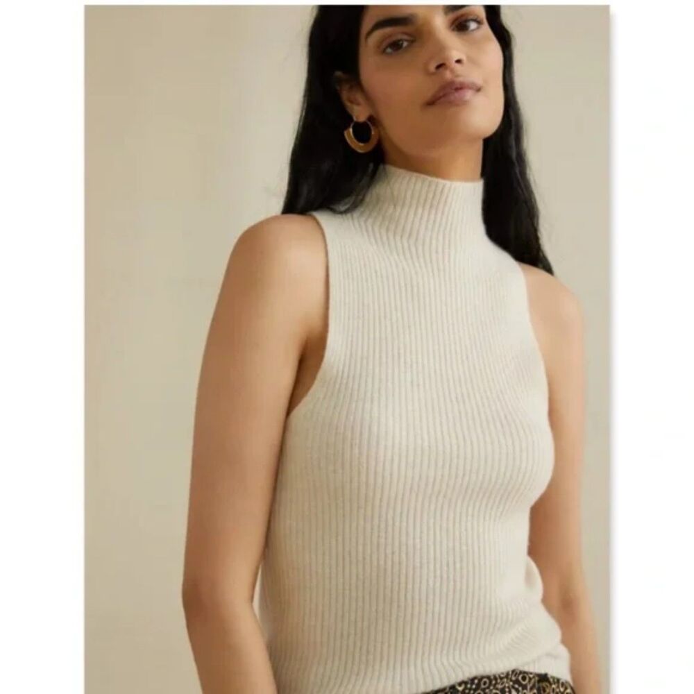 MAEVE Anthropologie Sweater Womens Medium Petite‎ Cream Cashmere Ribbed Knit